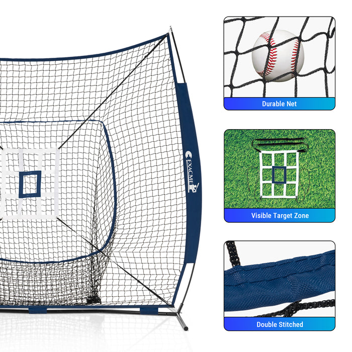 ExacMe 8'×8' 6pc Baseball & Softball Practice Net, Hitting Pitching Net with Strike Zone, Tee, Caddy and Carry Bag, BS096