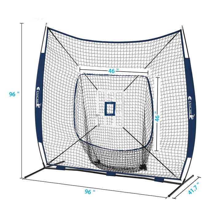 ExacMe 8'×8' 6pc Baseball & Softball Practice Net, Hitting Pitching Net with Strike Zone, Tee, Caddy and Carry Bag, BS096