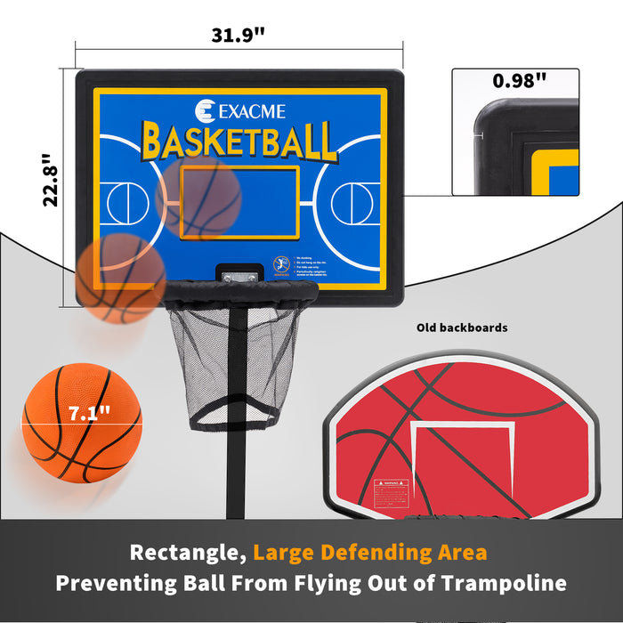 ExacMe 15 Foot Luxury Trampoline with Rectangular Basketball Hoop and Premium Enclosure Carbon Fiber Rod, 400 LBS Weight Limit, L15+BH07