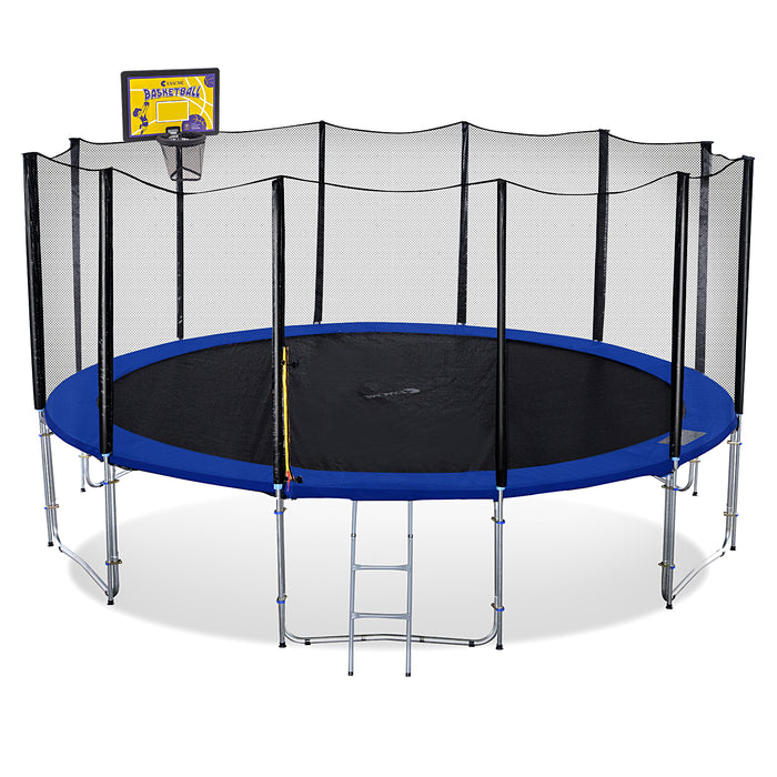 ExacMe Outdoor Trampoline 15 Foot with Rectangular Basketball Hoop Outer Enclosure and Ladder, T15+BH07