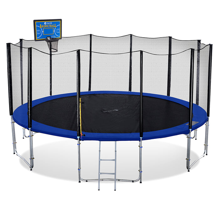 ExacMe Outdoor Trampoline 16 15 14 13 12 10 8 Foot with Rectangular Basketball Hoop Outer Enclosure and Ladder, T8-T16+BH07