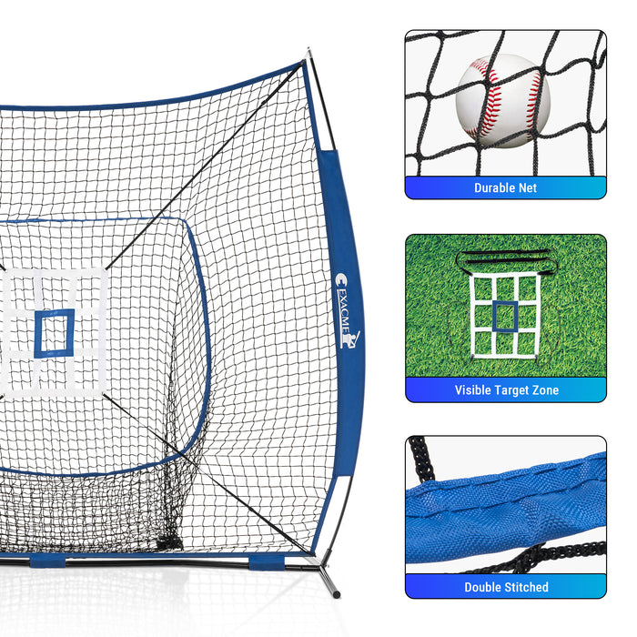 ExacMe 8'×8' 6pc Baseball & Softball Practice Net, Hitting Pitching Net with Strike Zone, Tee, Caddy and Carry Bag, BS096