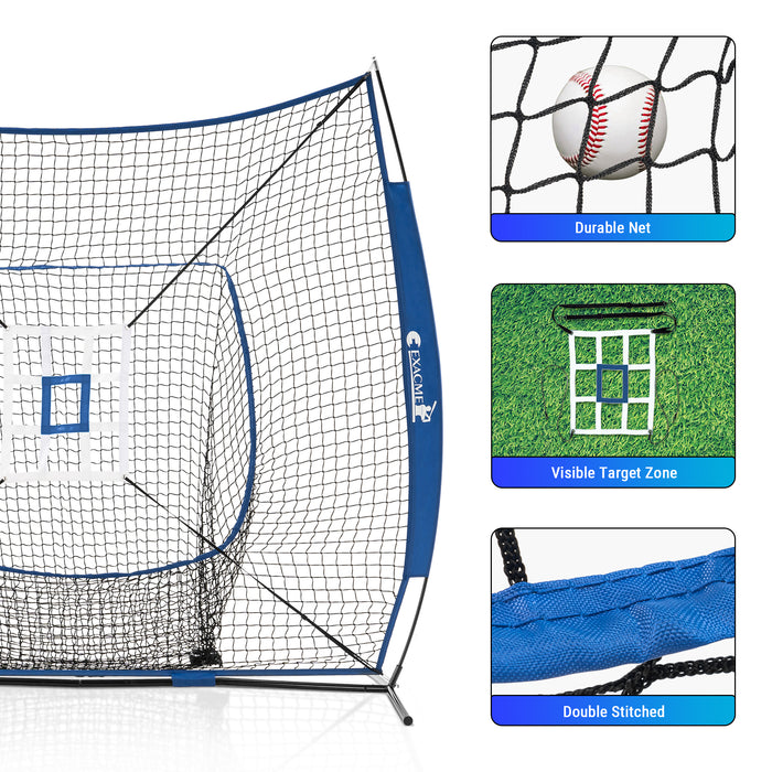 ExacMe 7'×7' 6pc Baseball Softball Hitting Pitching Net with Strike Zone, Tee, Caddy and Carry Bag, Baseball Batting Backstop Practice Net, BS084