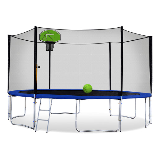 maocao hoom 10 ft. Round Backyard Trampoline with Safety Enclosure, Basketball Hoop and Ladder in Blue