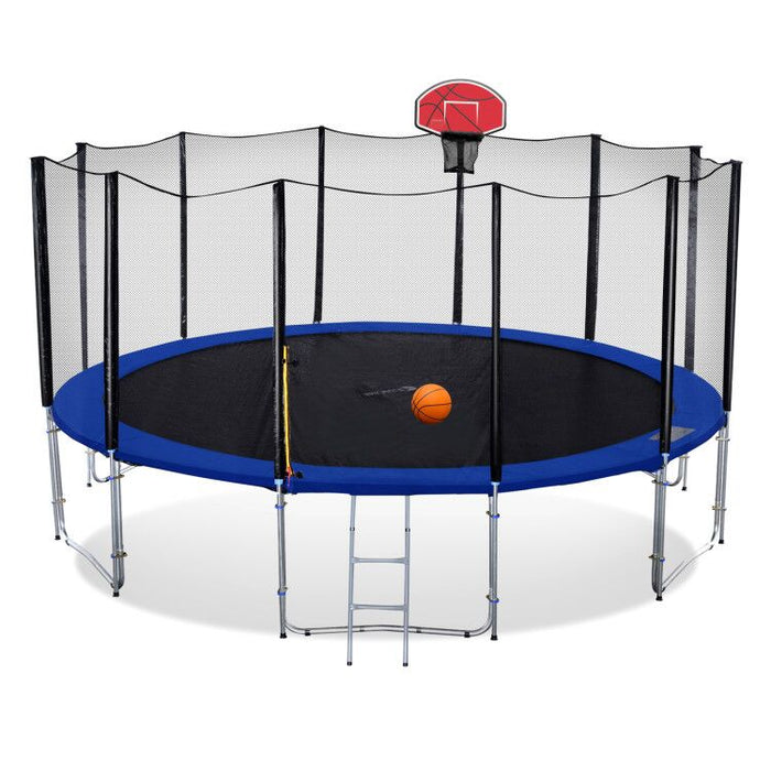 ExacMe Outdoor Trampoline 16 15 14 13 12 10 8 Foot with Basketball Hoop, Outer Enclosure and Ladder, T8-T16+BH04