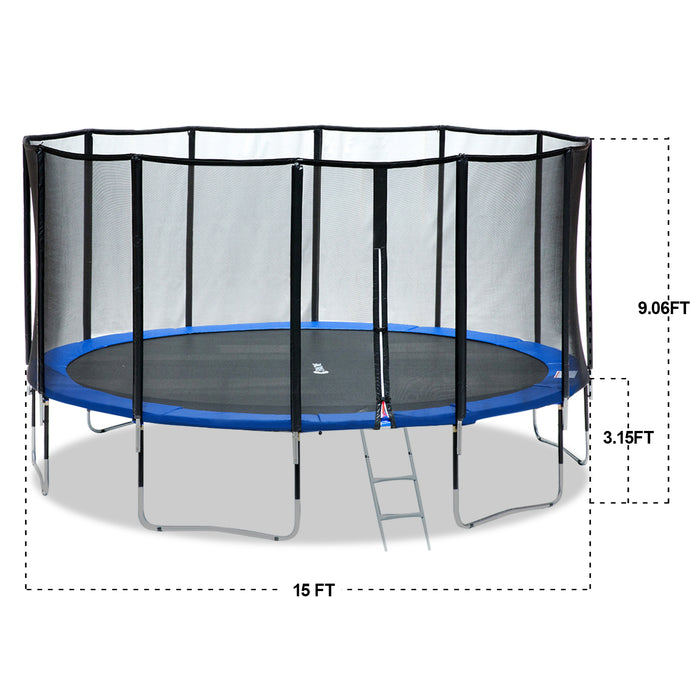 ExacMe 15 Foot Luxury Trampoline with Premium Enclosure Carbon Fiber Rod, 400 LBS Weight Limit, L15