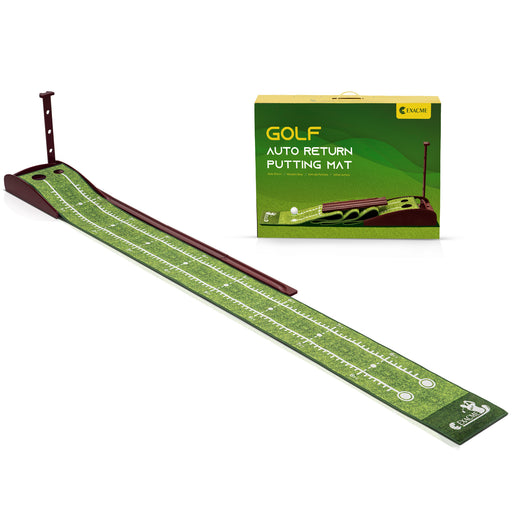 ExacMe Golf Putting Green with Ball Return, 9.8‘ or 11.5’ Crystal Velvet Mat, Wood Base, Indoor Outdoor, GF209/GF211
